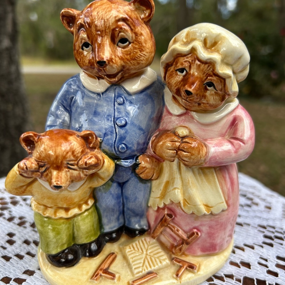 Goldilocks & Three Bears Coin Still Bank Vintage Japan Quon Quon 1982 Fairy Tale